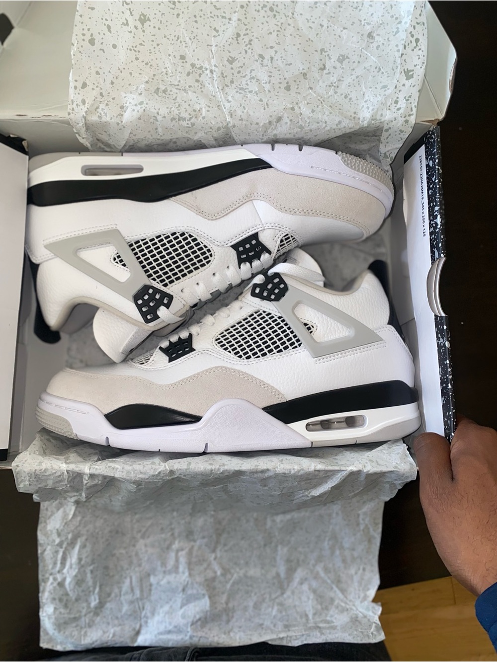 Jordan Men's White and Black Retro 4 Sneakers